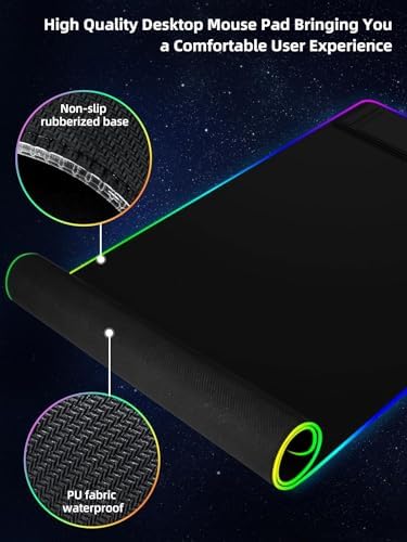 XXL Mouse Pad with Phone Holder - Black, RGB Desk Mat with 15W Fast Charging, LED Gaming Mousepad with 11 Light Colors, Waterproof Non-Slip Pad for Office & Home - Image 6