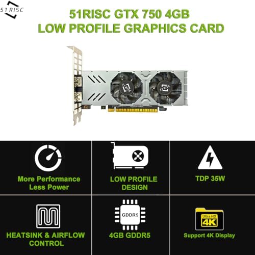 51RISC GTX 750 4GB GDDR5 LP Graphics Card, 4X HDMI Ports, Low Profile/Slim Design with Full & Half Height Bracket, for Multi Display Business/Office/Home Theater PC (GTX 750 4G LP) - Image 2