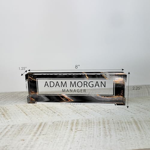 ARTBLOX Personalized Acrylic Desk Name Plate, Black Gold Marble Design - Image 4