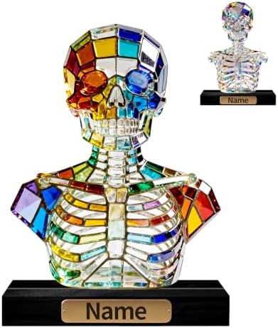 Personalized Acrylic Human Skull Torso Anatomical Decoration Stained Glass Style Colorful Figurine with Custom Name Plate Halloween & Anatomy Desktop Ornament Gifts for Anatomy Enthusiasts by Unknown
