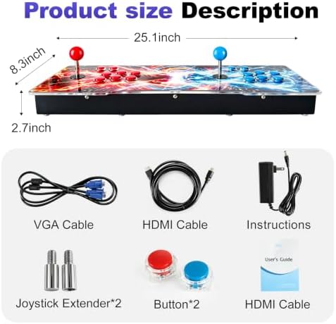 Pandora's Box Retro Arcade Game Console, 29,800 Built-in Games, 1-4 Players, HDMI & VGA Output for 4K TV/PC/Projector, All-in-one Control Console with Extended Shafts, Plug & Play - Image 6