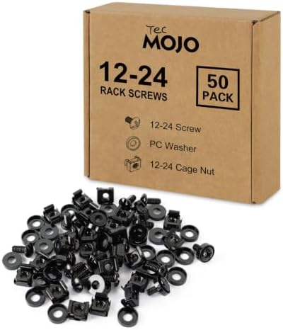 Tecmojo Rack Mount Screws Kit 50 Pack - 12-24 Rack Mount Cage Nuts, Screws and Washers, for Network Racks, Enclosures and Server Cabinets, Tapped Hole and Square Installation by Tecmojo