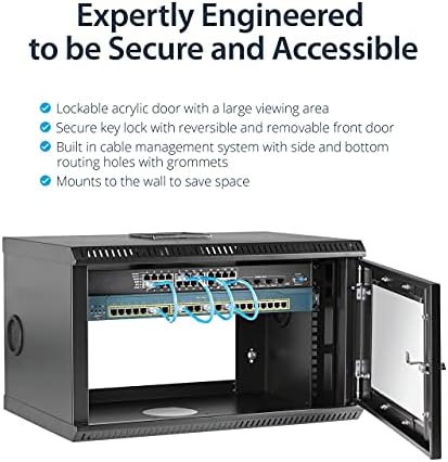 StarTech 6U Wall-Mount Cabinet, 19in, 2-Post, 11in Deep, 110lb (RK619WALL) - Image 3