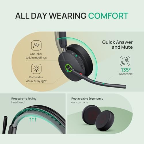 Yealink WH68 Workstation DECT Wireless Headset with 4" Touch Screen, 4 Mic Hybrid ANC, 606ft Range, All in One Workstation with Speaker, 3X USB Hub Office Headset for Desk Phone, Computer, Cellphone - Image 6