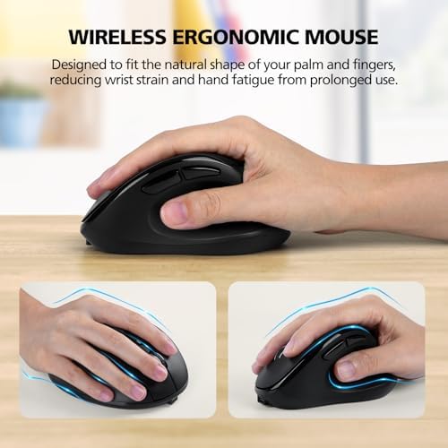Bluetooth Wireless Mouse Ergonomic Vertical for Laptop Computer Macbook iPad Tablet Rechargeable Silent Click USB Carpal Tunnel Right Hand Compatible with Windows iOS Mac OS Android Black - Image 2