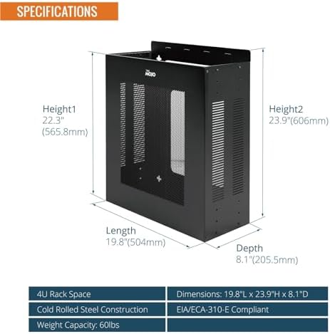Tecmojo 4U Server Rack, Vertical/Horizontal Wall Mountable Rack with Vented Enclosure for 19 Inch IT Equipment, Cable Modems, Telecom, A/V,Black - Image 2