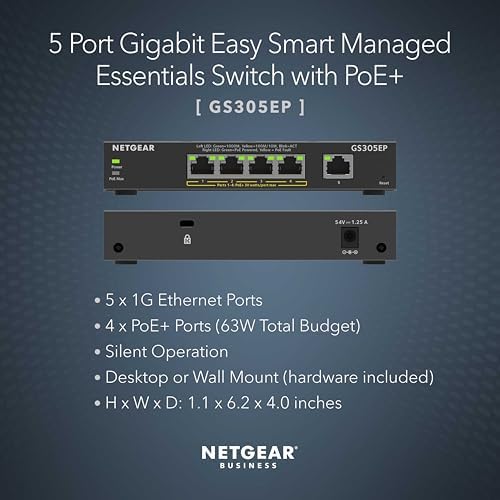 NETGEAR 5 Port PoE Gigabit Ethernet Easy Smart Managed Switch (GS305EP) - Image 2