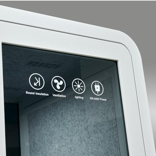 GEARONIC Mobile Office Pod, Privacy Pods, Sound Proof Phone Booth, Mobile Roller with Desk, LED Light, Fans and AC USB Ports - White/Smoked Glass - Image 7