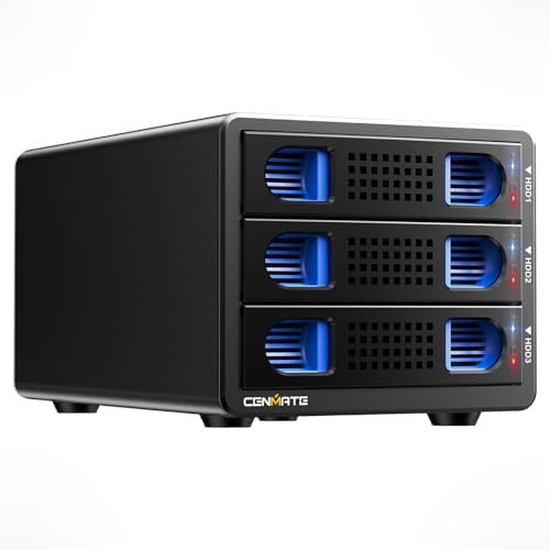 CENMATE Aluminum 3 Bay Hard Drive Enclosure with Cooling Fan for 2.5“/3.5" SATA HDD/SSD with USB A/C 3.0, Support Hot Swappable, Tool-Free HDD Enclosure, DAS(NO RAID/NAS) by Cenmate