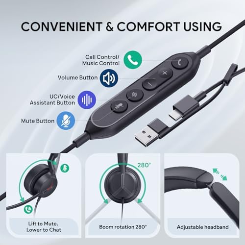 Yealink UH44 Wired Computer USB Headset, 2 AI Noise-Canceling Microphones - Image 4