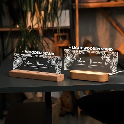 Personalized LED Desk Name Plate Custom Acrylic Office Name Sign with Wooden Base - Image 4