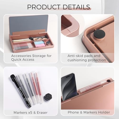 TOWON Compact Glass Desktop Whiteboard with Storage 12x7 in, Rose Gold - Image 3