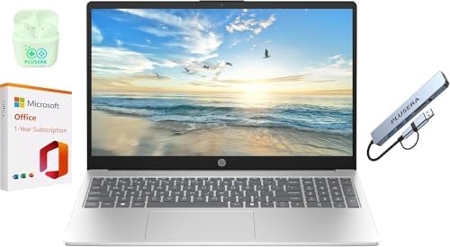 HP 15.6" FHD Business & Student Laptop Computer with 1-Year Office 365 & Copilot AI, Quad-Core Intel Processor, 32GB RAM 640GB Storage (128GB UFS+512GB SD Card), Win 11 H, PLUSERA Docking Hub, Silver by Unknown