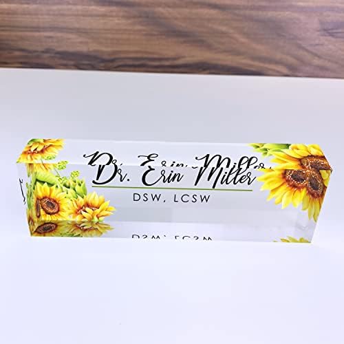 Artblox Office Desk Name Plate Personalized | Custom Name Plates for Desks | Sunflowers Design On Clear Acrylic Glass | Office Desk Decor - (8" x 2.5") - Image 4