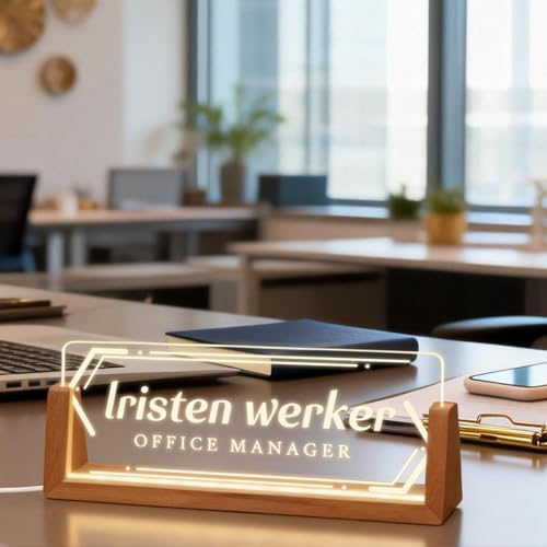 Personalized Light Up Acrylic Desk Name Plate - Custom Name Plate for Desk with Walnut Wood Base - Appreciation Office Gifts for Employees, Teacher, Social Worker (Frame) - Image 6