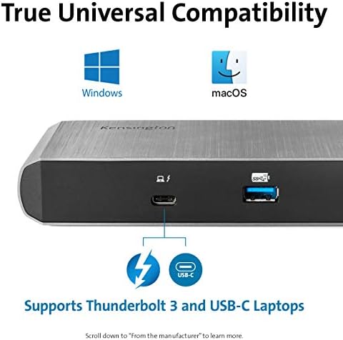 Kensington SD5500T Thunderbolt 3 and USB-C Docking Station, Dual 4K DisplayPort, for Macbooks, Windows and Surface, 60W PD (K38130US) - Image 3
