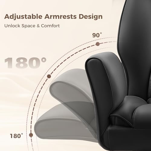 Big and Tall Office Chair, Flip Armrests for Pets & Cross Legged Sitting, Ergonomic Leather Executive Desk Chair with Foot Rest, High-Back Reclining Computer Chairs for Home Office Gaming, Black - Image 4
