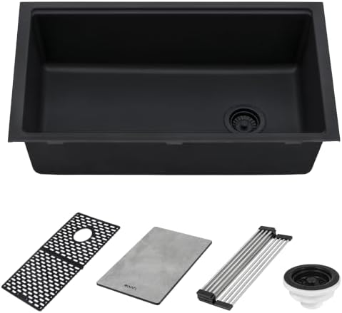 Ruvati 33-in Black Granite Undermount Workstation Kitchen Sink - RVG2302BK - Image 3