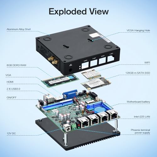 Fanless Firewall Appliance Intel J3710 4C/4T, Firewall Mini PC, 4 x Intel i226 LAN Ports, Network Gateway, Soft Router, Support PF-Sense/OPN-Sense, AES-NI (8GB RAM 128GB SSD) - Image 4