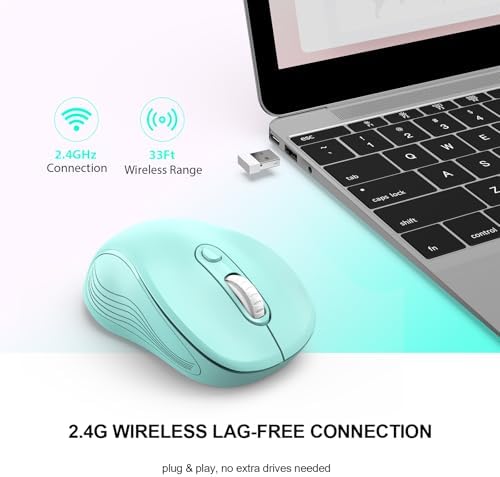 WisFox 2.4GHz Wireless Mouse for Laptop, Ergonomic 6-Button, Mint Green - Image 2