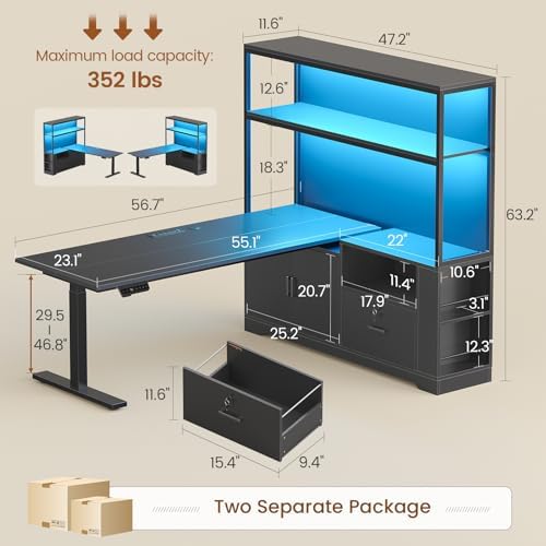 SEDETA 57" L Shaped Standing Desk, Sit Stand Office Desk with Storage Hutch - Image 3