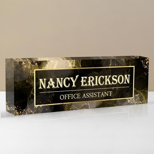Personalized Name Plate for Desk, Custom Desk Name Plate, Acrylic Name Plate Office Desk Accessories, Personalized Office Gifts for Coworkers Teachers, Employee Appreciation Gifts (B-Gray Marble) by EOBIBIFUN