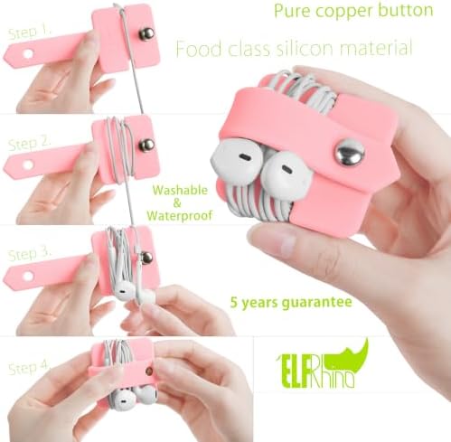 Cord Organizer Earbuds Holder Earphone Wrap Earphones Organizer Headset Headphone Earphone Wrap Winder Cord Manager Cable Winder Set of 3(Pink) - Image 3