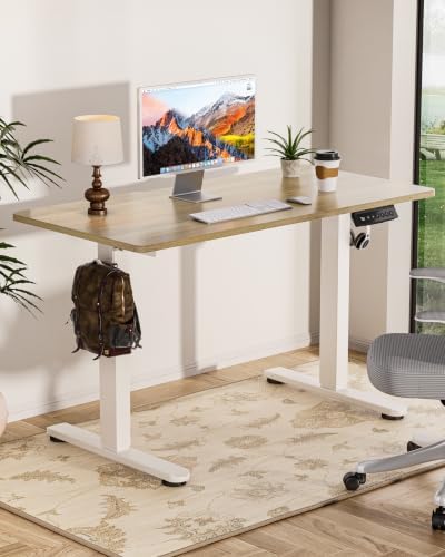 Okin Standing Desk Electric Adjustable Computer Desks, Whole Piece Stand up Desk Office Gaming Home Office Memory Desks 48x24 inches Cream Pecans - Image 2