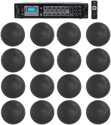 Rockville RCS180-6 6-Zone 70V Amplifier with 16 6" Black Ceiling Speakers by Rockville