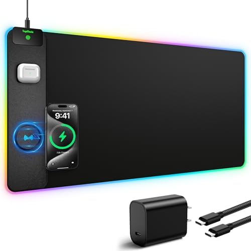 5-in-1 RGB Gaming Mouse Pad with Wireless Charging, Large Desk Mat, Black - Image 2