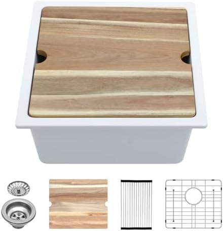 Lordear 18 Inch Granite Composite Bar Sink - 18"x18" Undermount Kitchen Sinks White Single Bowl Under Counter Ledge Workstation Bar Prep RV Sink Basin by LORDEAR