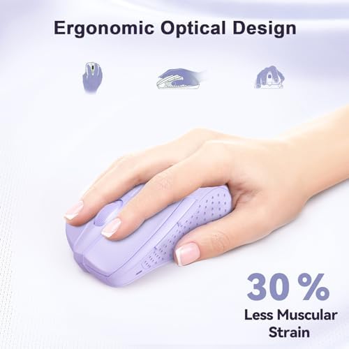 TECKNET Wireless Mouse, 2.4G Ergonomic Computer Mouse, 2600 DPI, Lavender - Image 2