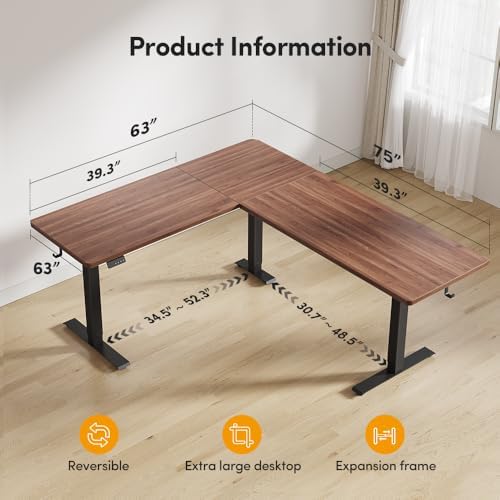 Cubiker 75 * 63" L Shaped Standing Desk, Reversible Corner Standing Desk, Suitable for Home Office, Black Walnat - Image 2
