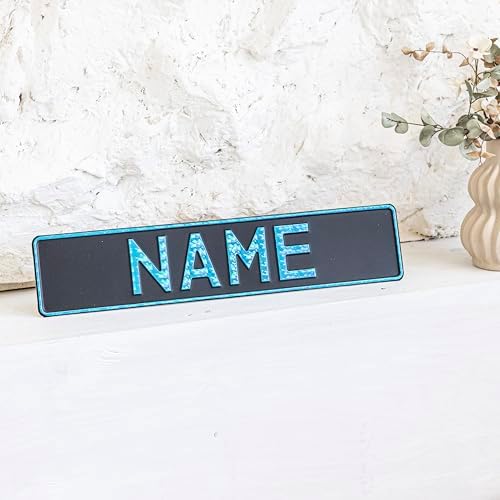 Custom Black on Black Nameplate Name Plate European License Home Decor Metal Art Personalized Front Delete Interior Funny Gift (Crystal blue) - Image 2