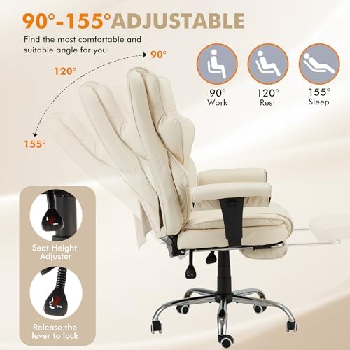 HOMREST Heated Massage Executive Office Chair with Foot Rest,Off White - Image 5