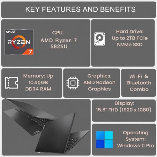 Lenovo V-Series V15 Business Laptop, 15.6" FHD Display, AMD Ryzen 7 Processor, 24GB RAM, 1TB SSD, Numeric Keypad, HDMI, RJ45, Webcam, Wi-Fi, Windows 11 Pro, Black - Image 4