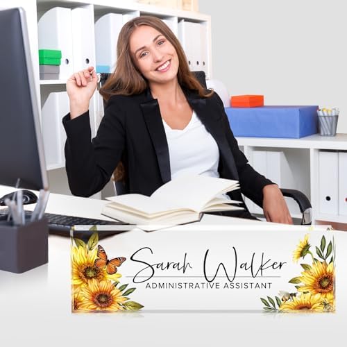 Custom Name Plate for Desk - Desk Name Plate Personalized - Acrylic Office Desk Accessories - Appreciation Gifts for Coworkers Employee Teacher Staff Boss - Office Decor for Women Men (Sunflowers A) - Image 3