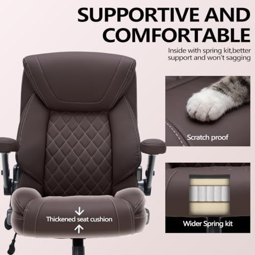 600lbs Big and Tall Office Chair with Lumbar Support 5 Way Adjustable Armrest Heavy Duty Ergonomic Office Chair Executive OfficeChair Extra Wide and Oversized (Brown) - Image 6