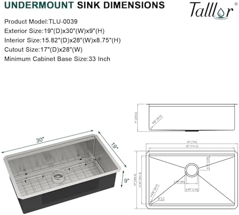 30 Inch Undermount Kitchen Sink 30x19 Workstation All-In One 16 Gauge 304 Stainless Steel Single Bowl Handmade Under Counter Sinks Basin with Accessories #TLU-0039 - Image 4