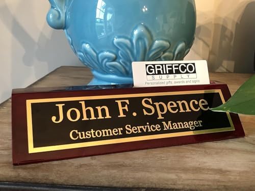 Personalized Desk Name Plate with Business Card Holder Slot, Metal Engraved (Rosewood w/Business Card Holder) - Image 6