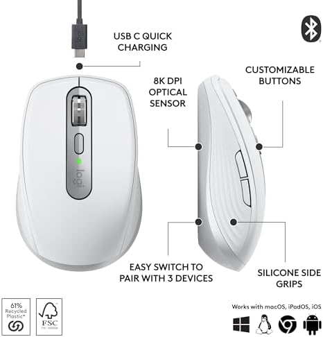 Logitech MX Anywhere 3S Wireless Mouse Fast Scrolling 8K - Pale Grey - Image 6