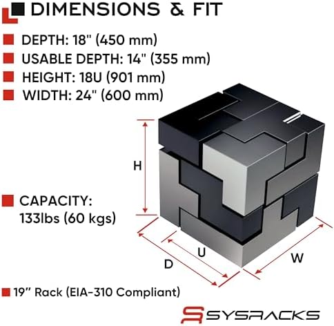 18U Wall Mount Server Rack Cabinet, 19” Network Cabinet Enclosure, 18” Deep, Locking Tempered Glass Door, Ventilated, Fan-Ready Top - Image 2