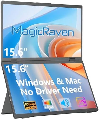 MAGICRAVEN Portable Dual Monitor 15.6" FHD 1080P IPS Stacked Dual Screen, USB-C Laptop Monitor, Plug & Play for Compatible Windows & Mac Laptops by MagicRavenPortableMonitor