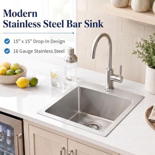 Drop In Bar Sink 15 X 15 inch,16 Gauge Stainless Steel Bar Sink - Image 2