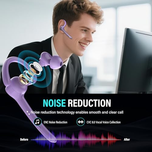 Bluetooth Headset, Single-Ear ENC Mic, Mute Button, 90H Hands-Free Earpiece - Image 6