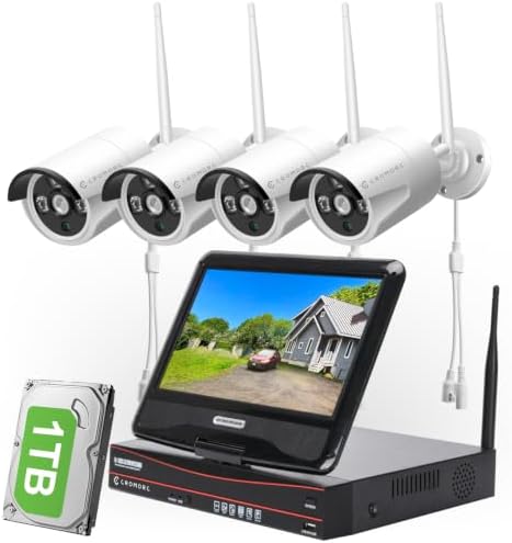 Wireless Security Camera System with 10.1" Monitor 4pcs 5MP Camera by Cromorc