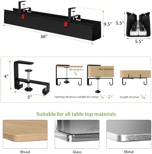 KEEGH Large No Drill Under Desk Cable Management Tray 36 in, Black - Image 5