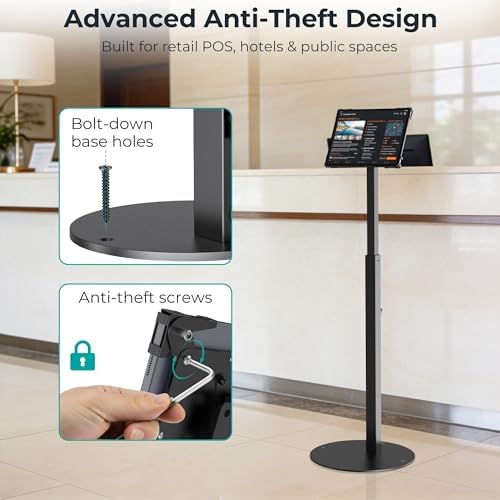 Anti-Theft iPad Kiosk Stand, Adjustable Tablet Floor Stand for POS Checkout - Image 3
