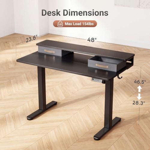 Seang 48''*24'' Electric Standing Desk with Storage, Black - Image 3