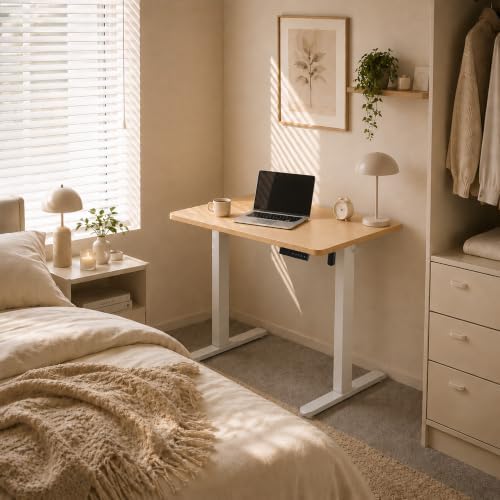Electric Standing Desk, 32" x 24" Adjustable Height Sit Stand Desk, Small Space Workstation, Compact Computer Desk for Home Office, Stable Steel Frame (Natural) - Image 2